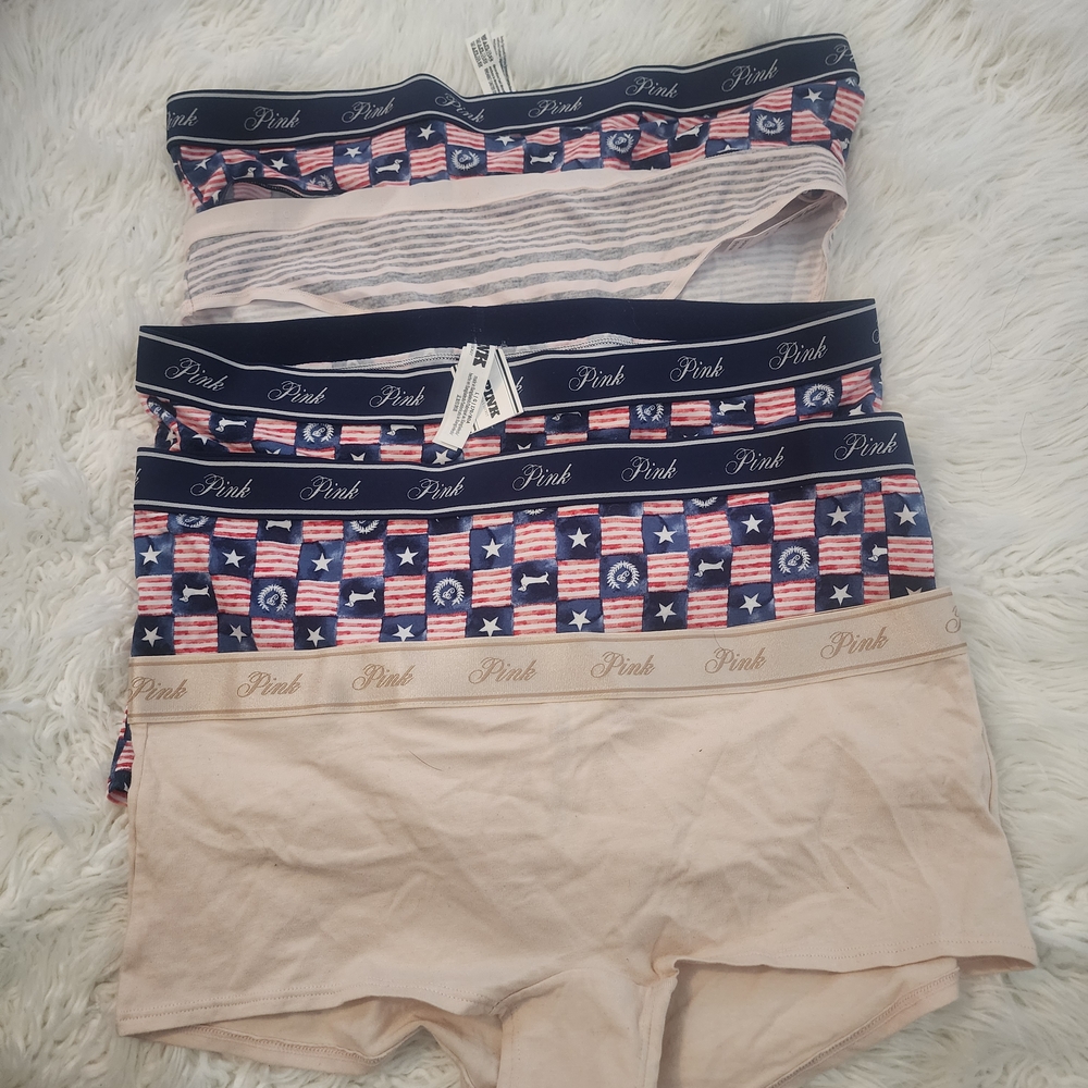 PINK Victoria's Secret Patriotic and Nude Panties Set Of  Five piece